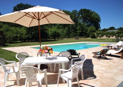 Touchardière-Table du déjeuner fleurie au bord de la Piscine de l'Orangerie